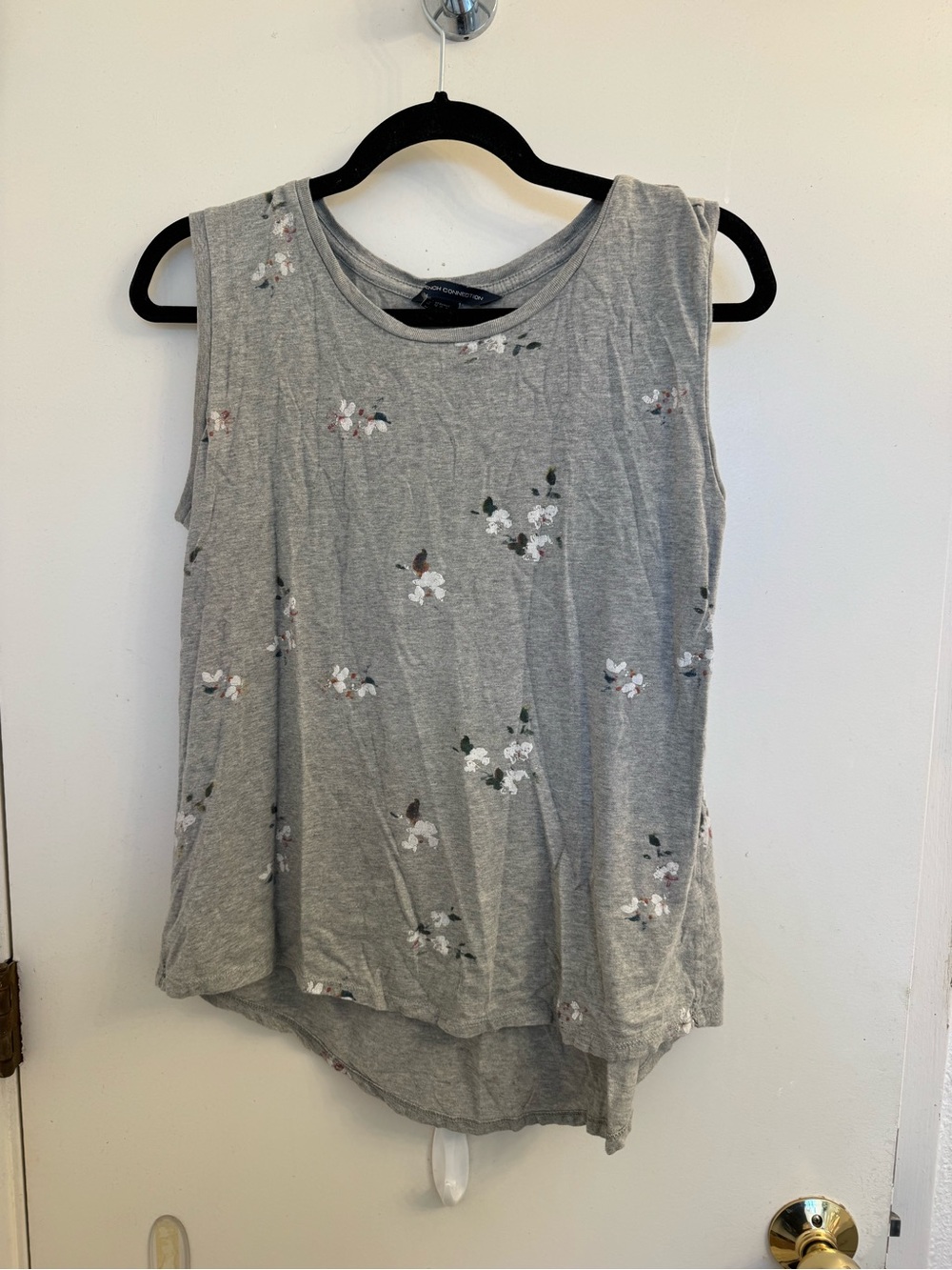 French Connection Grey Floral Embroidered Tank